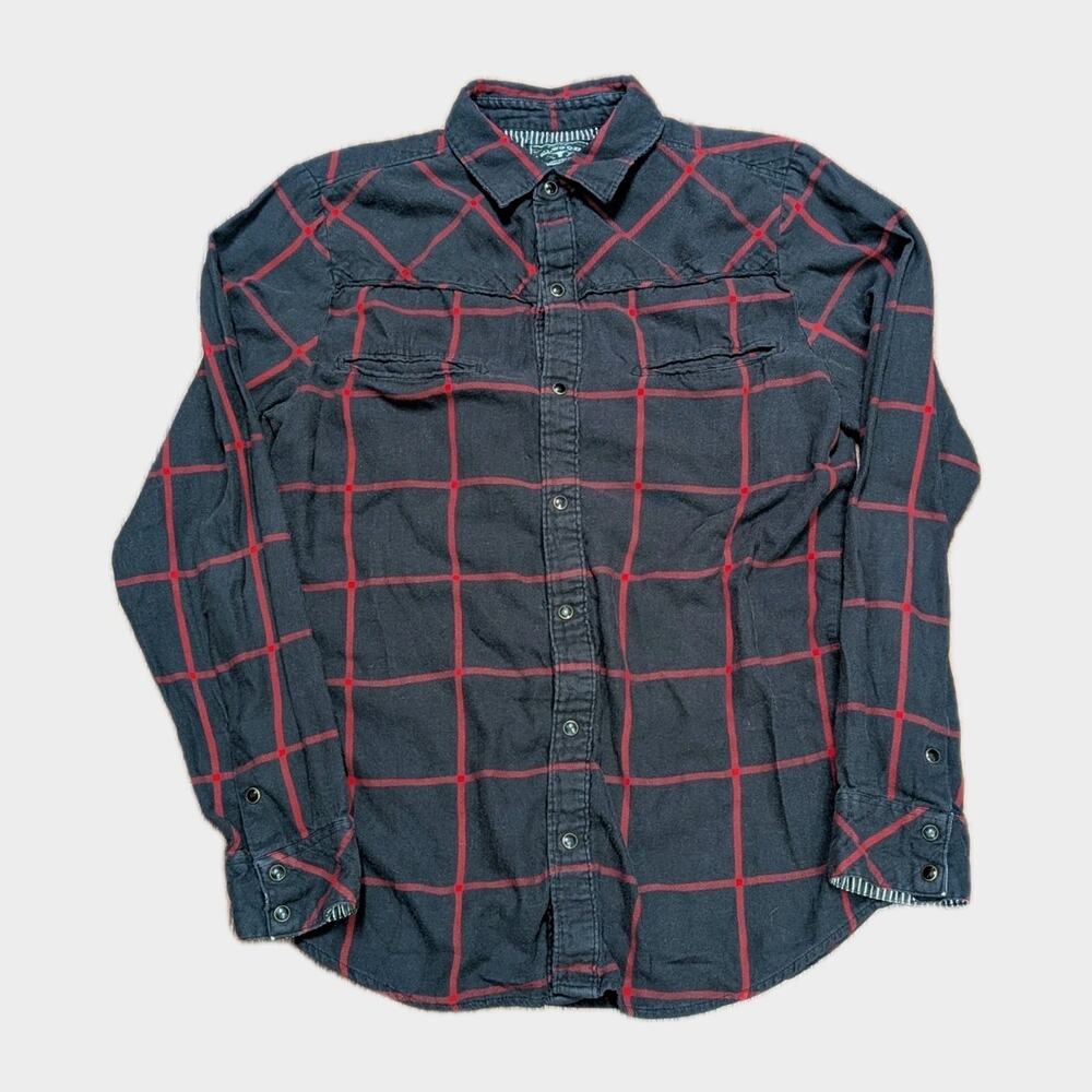 Elwood Western Flannel Shirt Red Black Mens M Medium Black Pearl Snaps